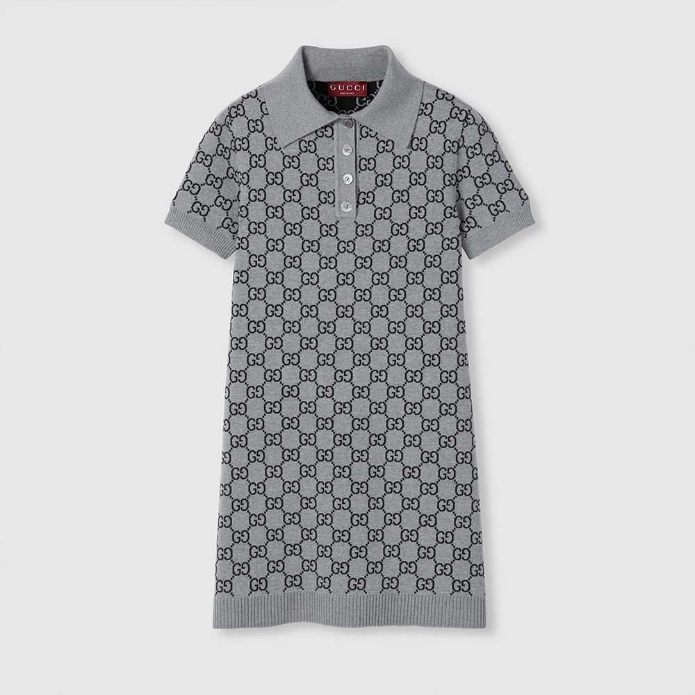 NIGO Gucci GG Wool Jacquard Polo Dress Grey Black #nigo334214