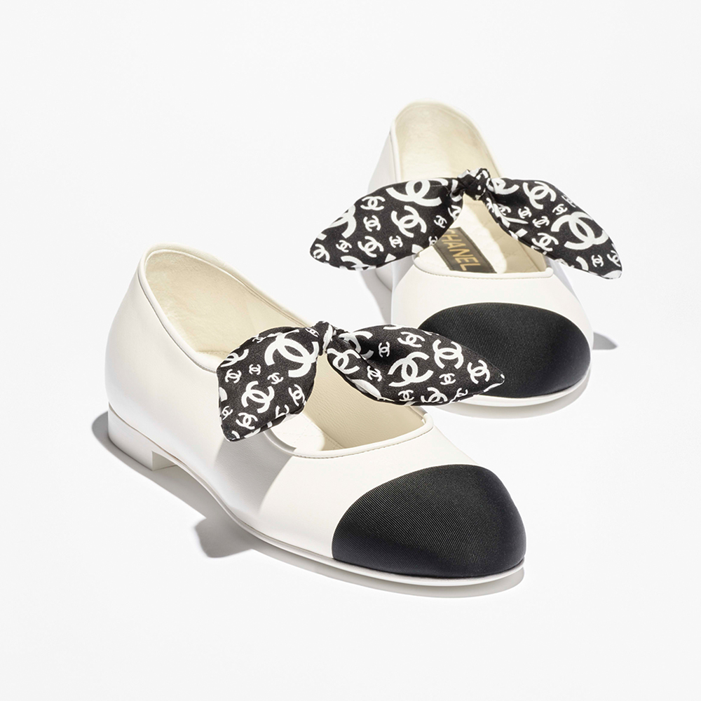 NIGO Chanel Mary Janes Lambskin Silk Grosgrain White Black #nigo334248