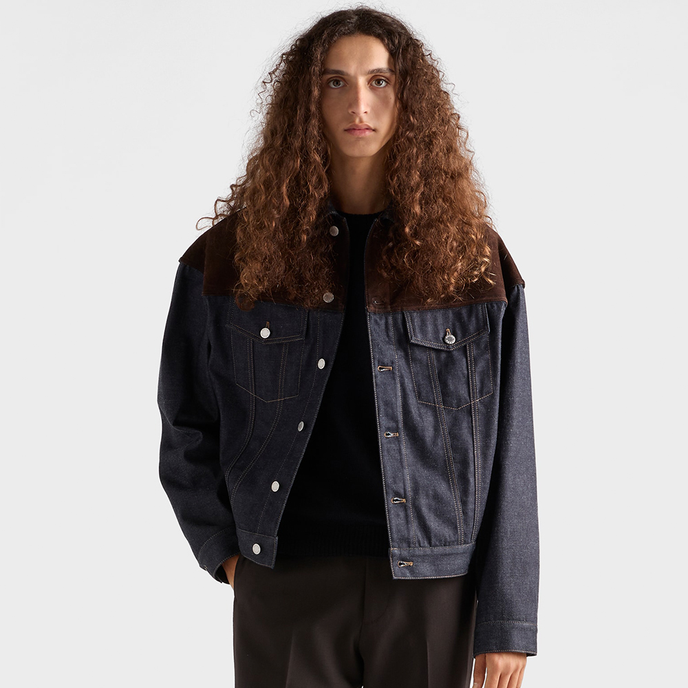 NIGO PRADA Navy Denim And Suede Blouson Jacket #nigo334279