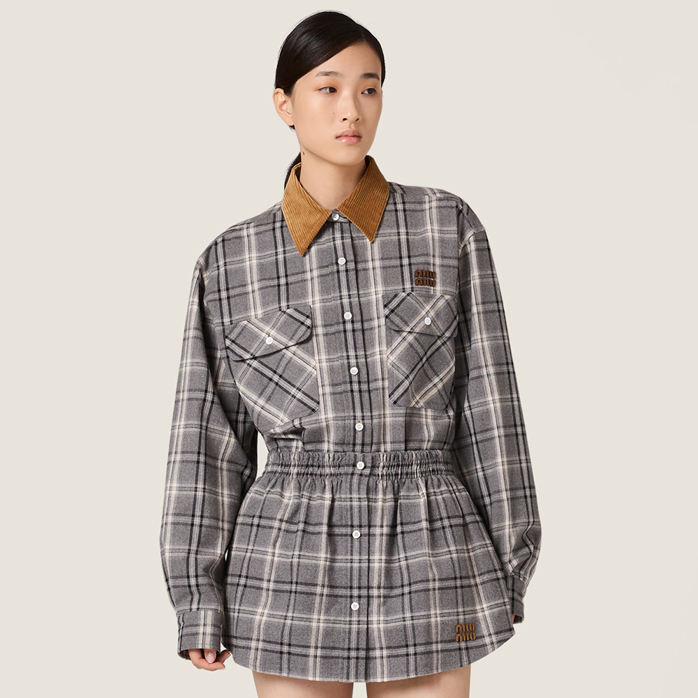 NIGO MiuMiu Slate Gray Checked Flannel Shirt Miniskirt #nigo333609