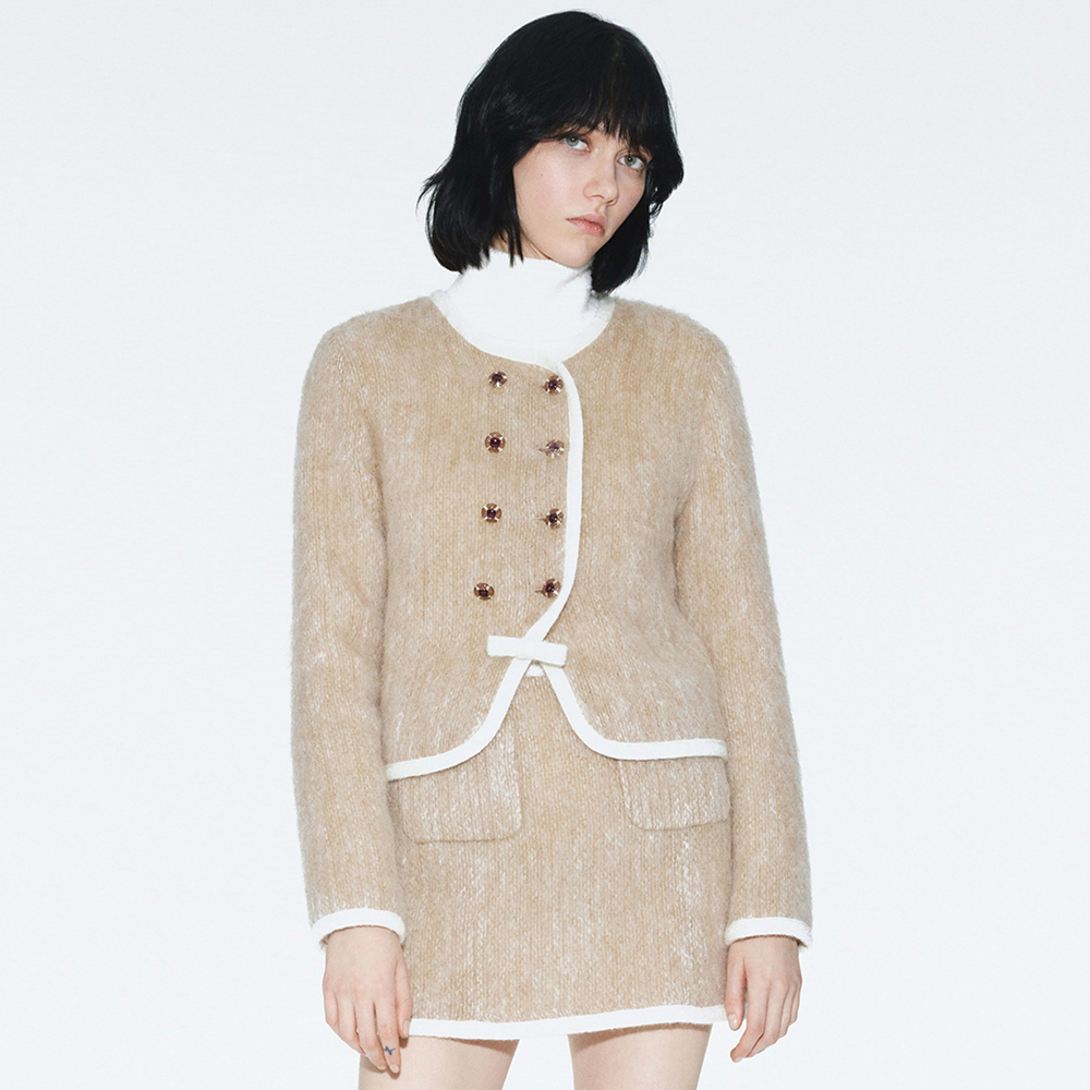 Chanel Jacket Skirt Mohair Wool Beige White #nigo334402