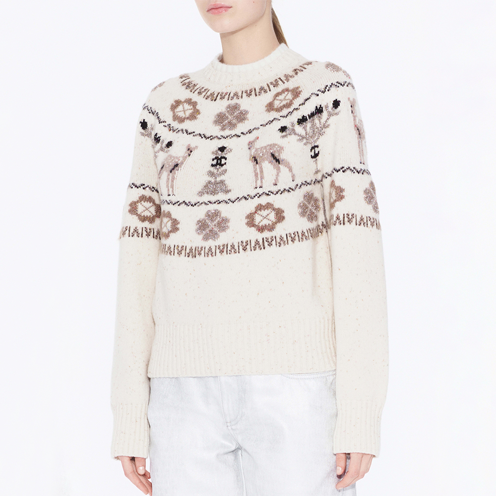 Chanel Pullover Cashmere Ecru Beige Black #nigo334447