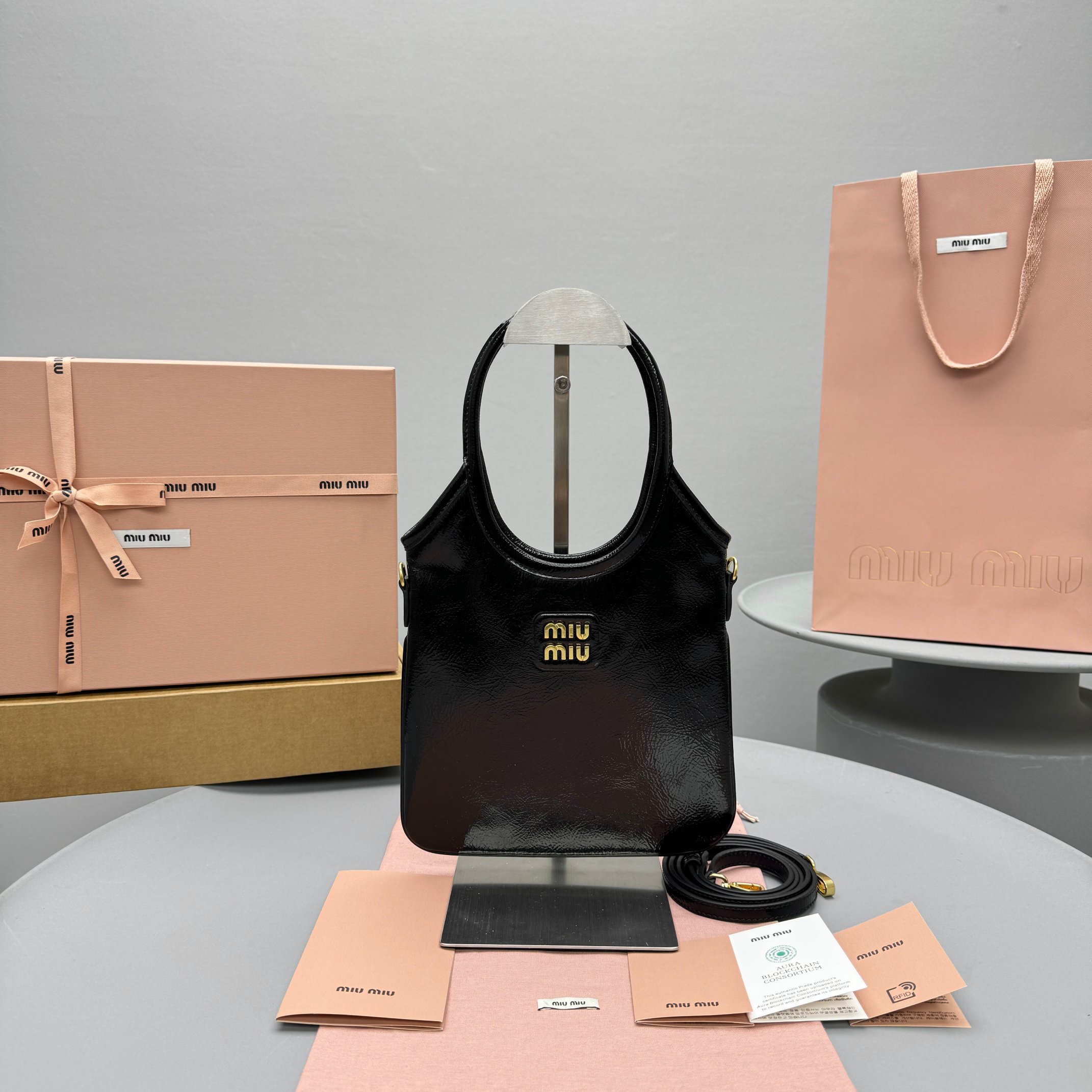 NIGO MiuMiu Ivy Gold Naplak Patent Leather Shoulder Crossbody Handbag #nigo296964