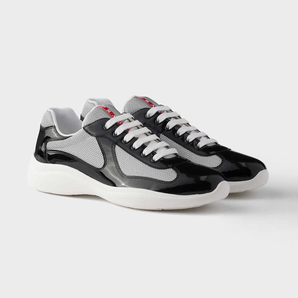 NIGO PRADA Black silver Patent Leather And Technical Fabric Prada America s Cup Sneakers #nigo334570