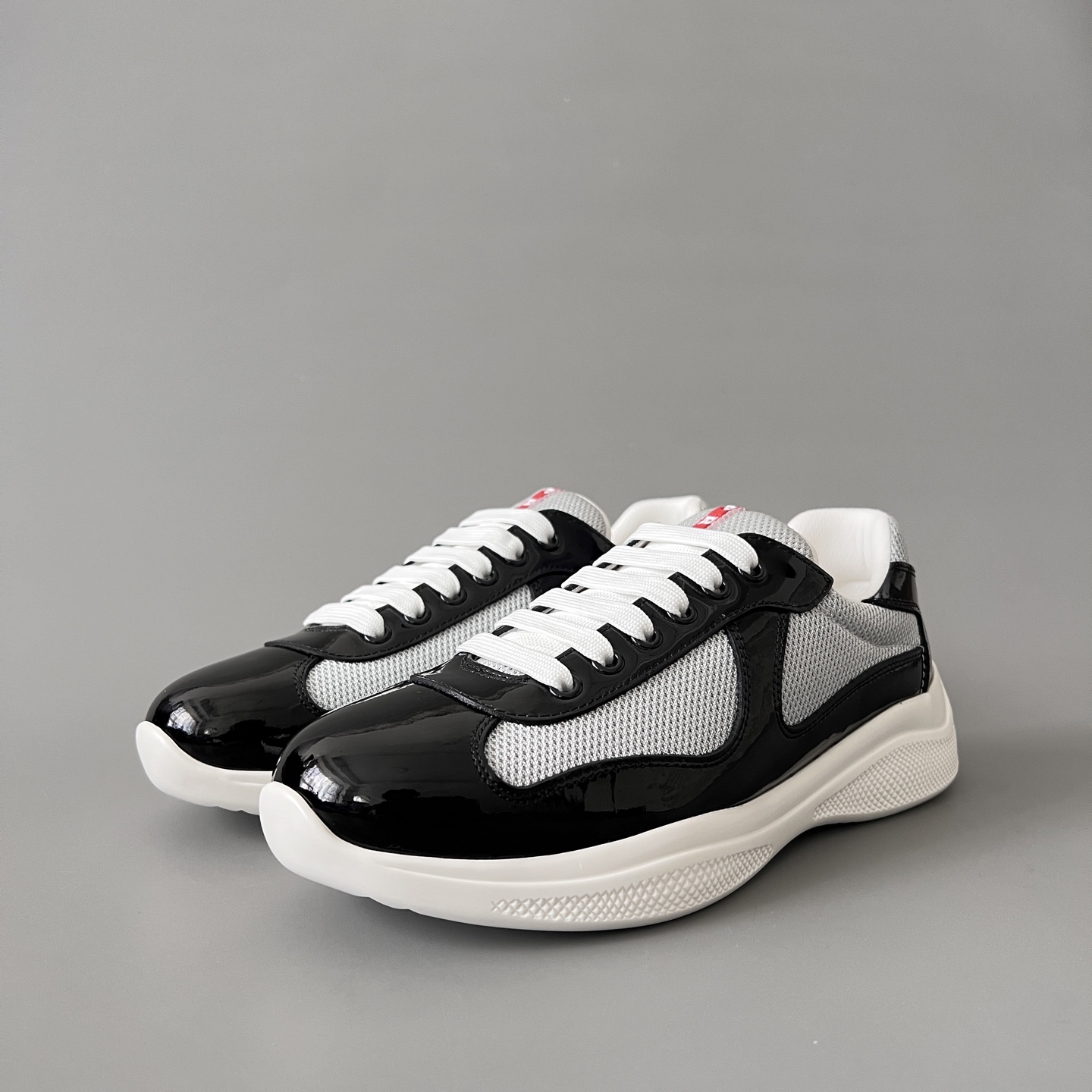 NIGO PRADA Black silver Patent Leather And Technical Fabric Prada America s Cup Sneakers #nigo334570