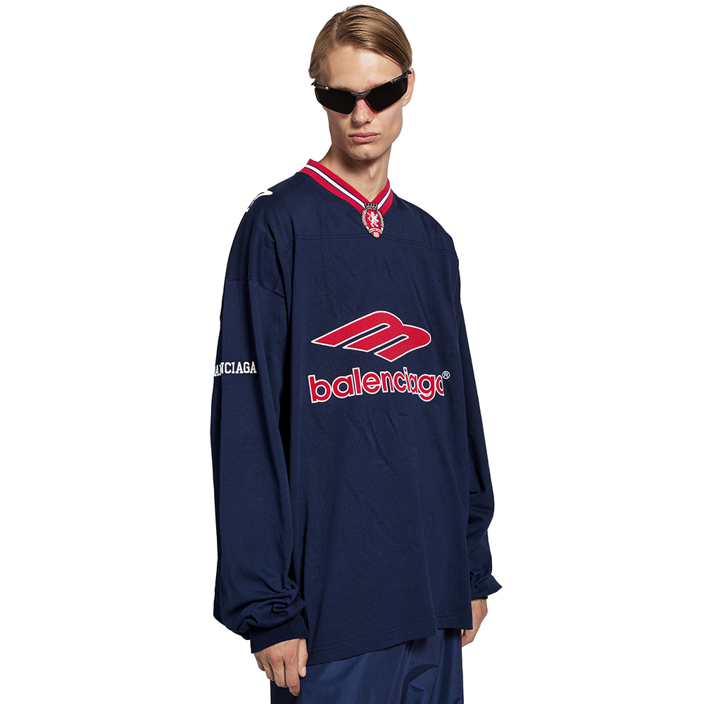 NIGO Balenciaga Men's 3b Football Long Sleeve V-neck T-shirt in Dark Navy red  #nigo334654