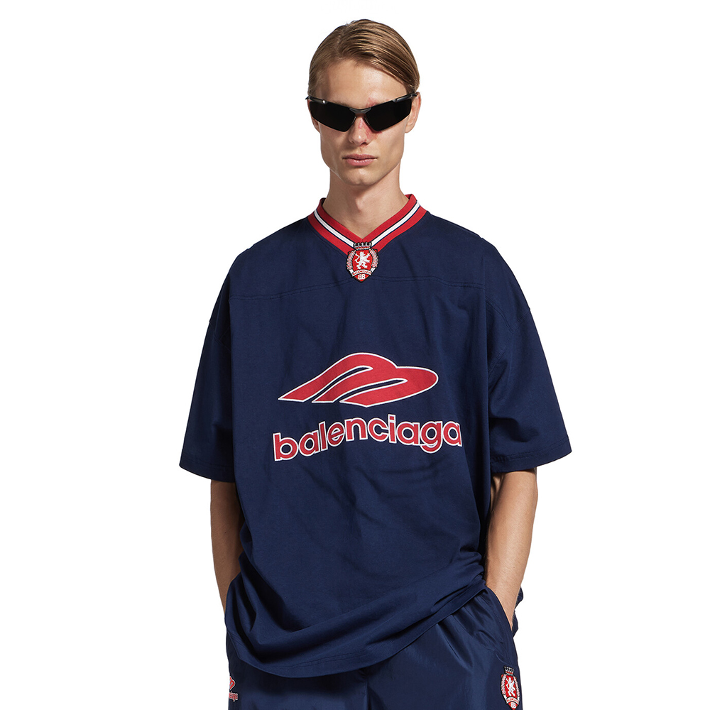 NIGO Balenciaga  Men's 3b Football V-neck T-shirt Oversized in Dark Navy red #nigo334655