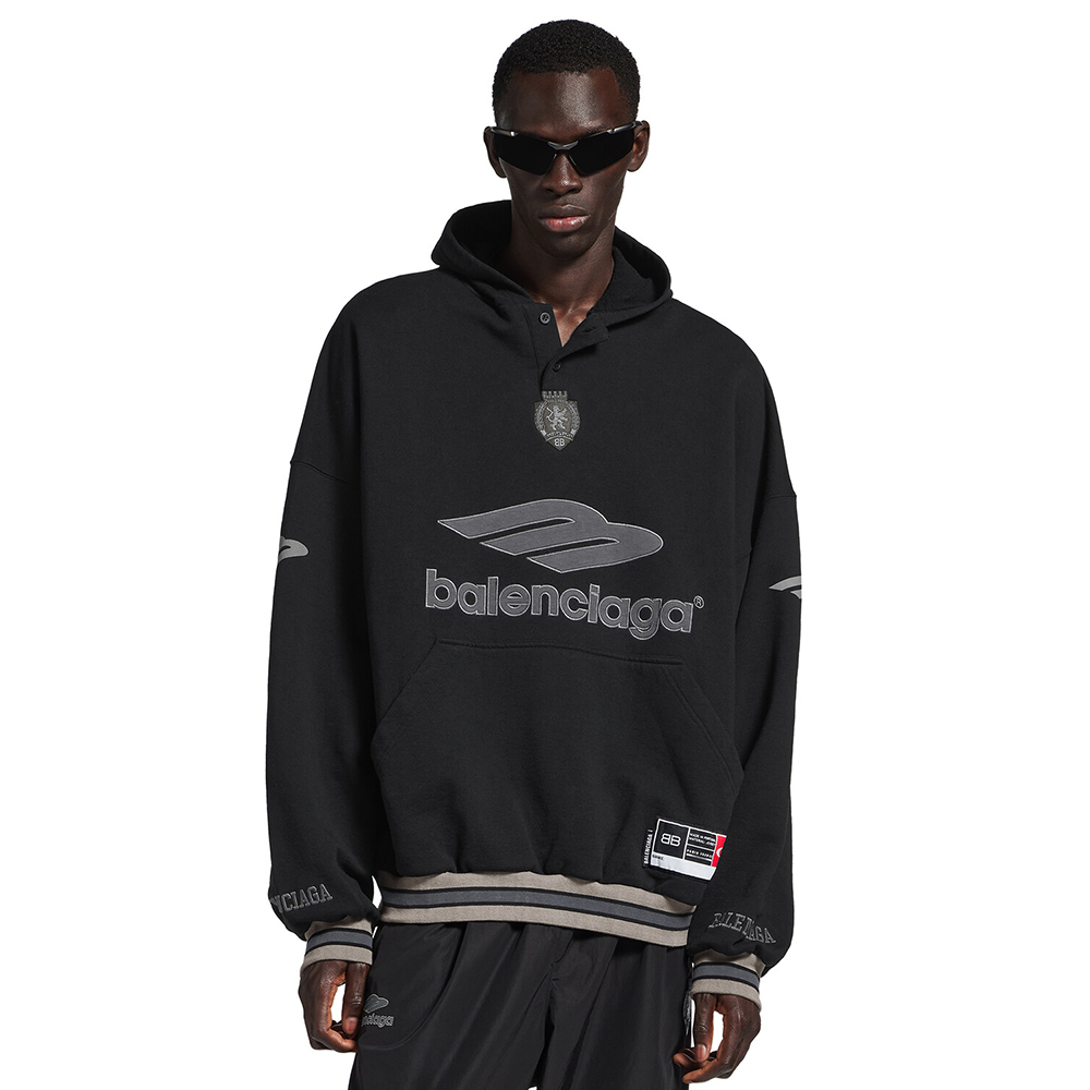 NIGO Balenciaga Men's 3b Football Polo Hoodie in Black anthracite #nigo334489