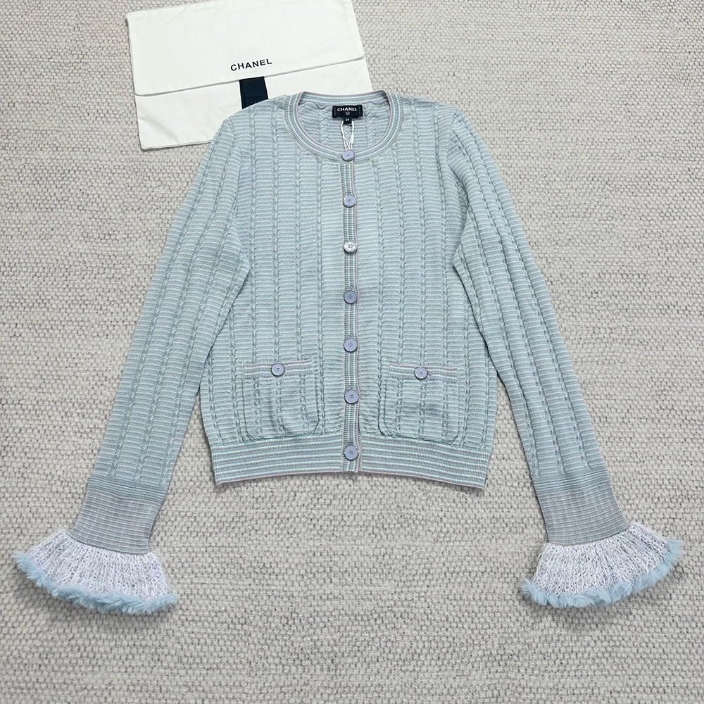 NIGO Chanel Cardigan Short Skirt Cashmere Cotton Feathers Light Blue Purple Pink #nigo334186