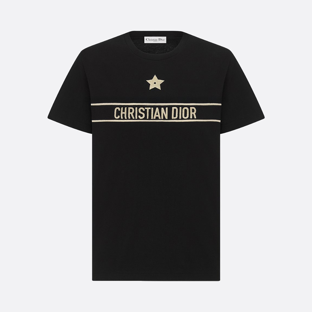 NIGO Dior Embroidered T-shirt Black and Gold Tone Cotton Jersey #nigo334725
