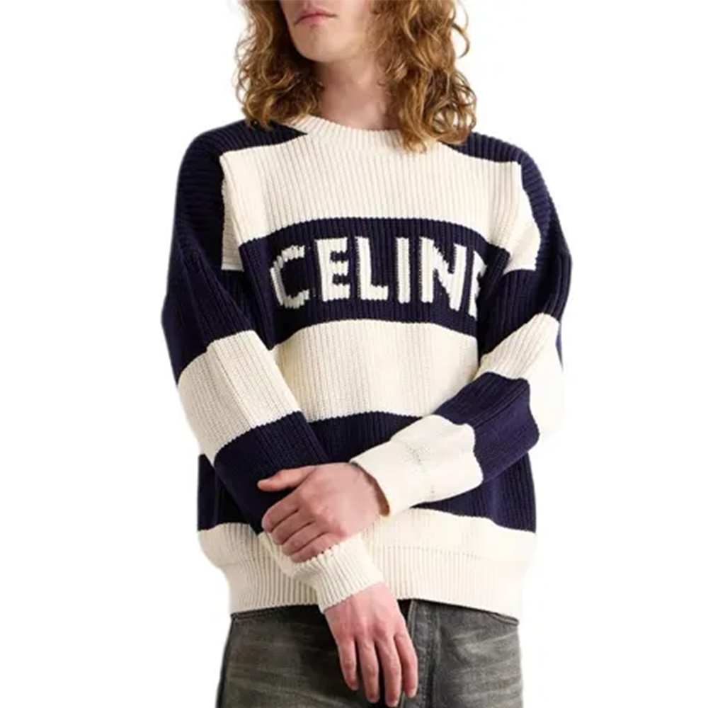 NIGO Celine Men's Colorblock Striped Logo Letter Knitted Loose Long-sleeved Sweater #nigo334964