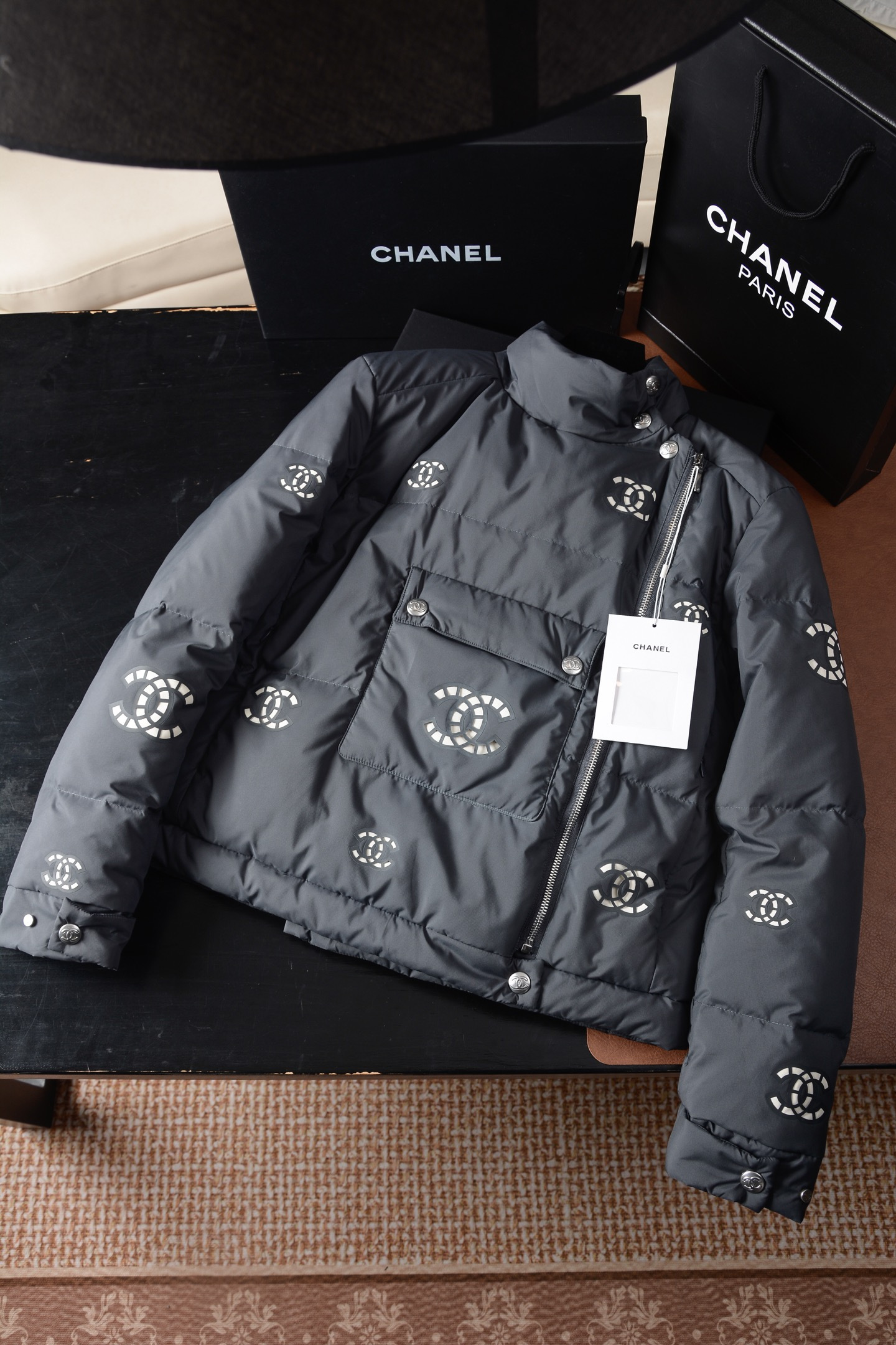 NIGO Chanel Ski Stand Collar Diagonal Zip Pocket Hollow Down Jacket#nigo335007