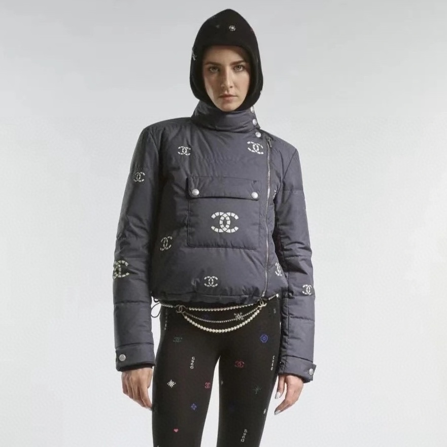 NIGO Chanel Ski Stand Collar Diagonal Zip Pocket Hollow Down Jacket#nigo335007