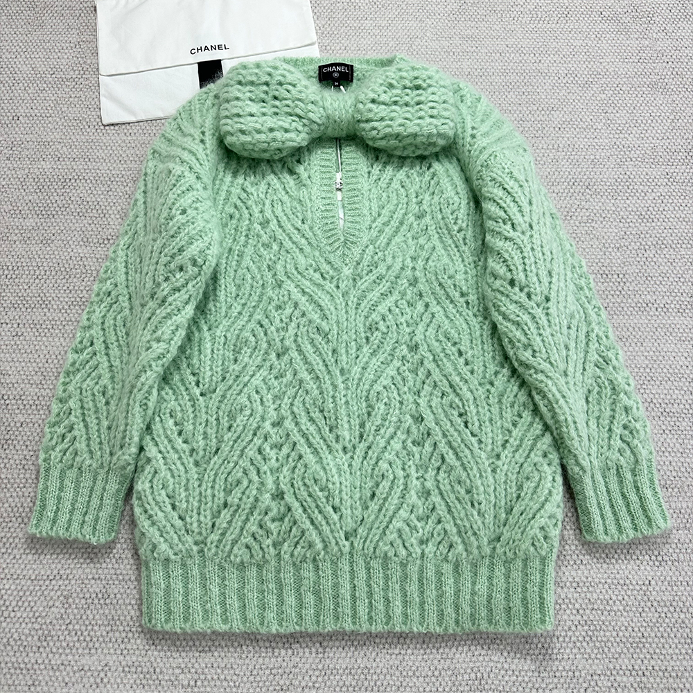 NIGO Chanel 25K Fall/Winter Haute Couture Collection Long Sleeves Short Dress Mohair And Wool Light Green #nigo332110