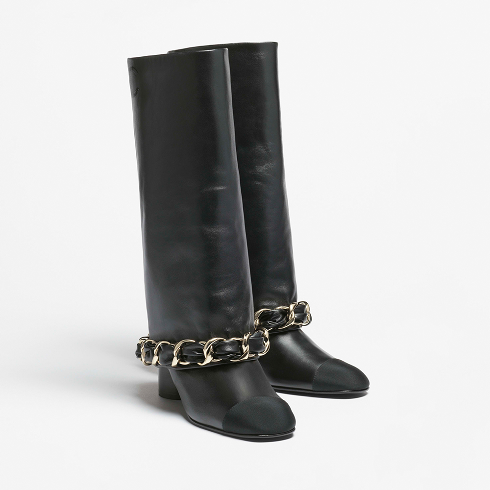 NIGO Chanel High Boots Lambskin Grosgrain Black #nigo335049