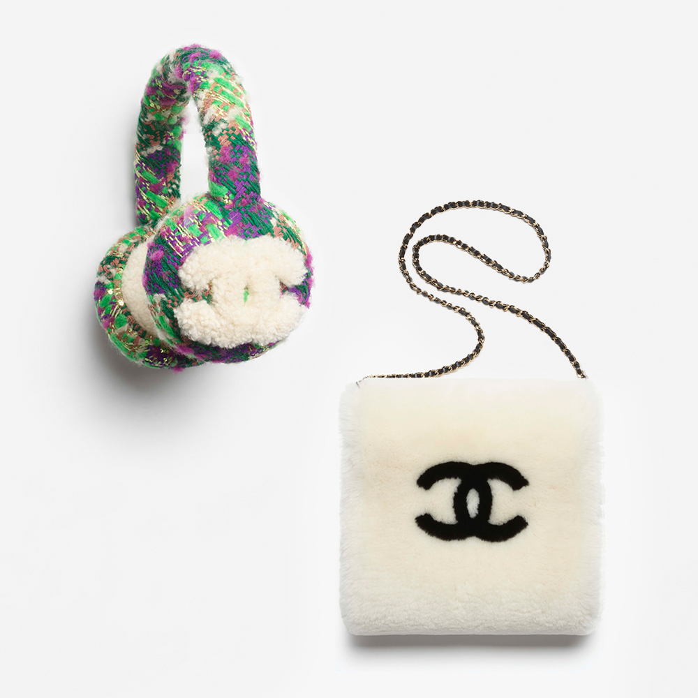 NIGO Chanel Muff Earmuffs Shearling Lambskin Tweed Ecru #nigo335043