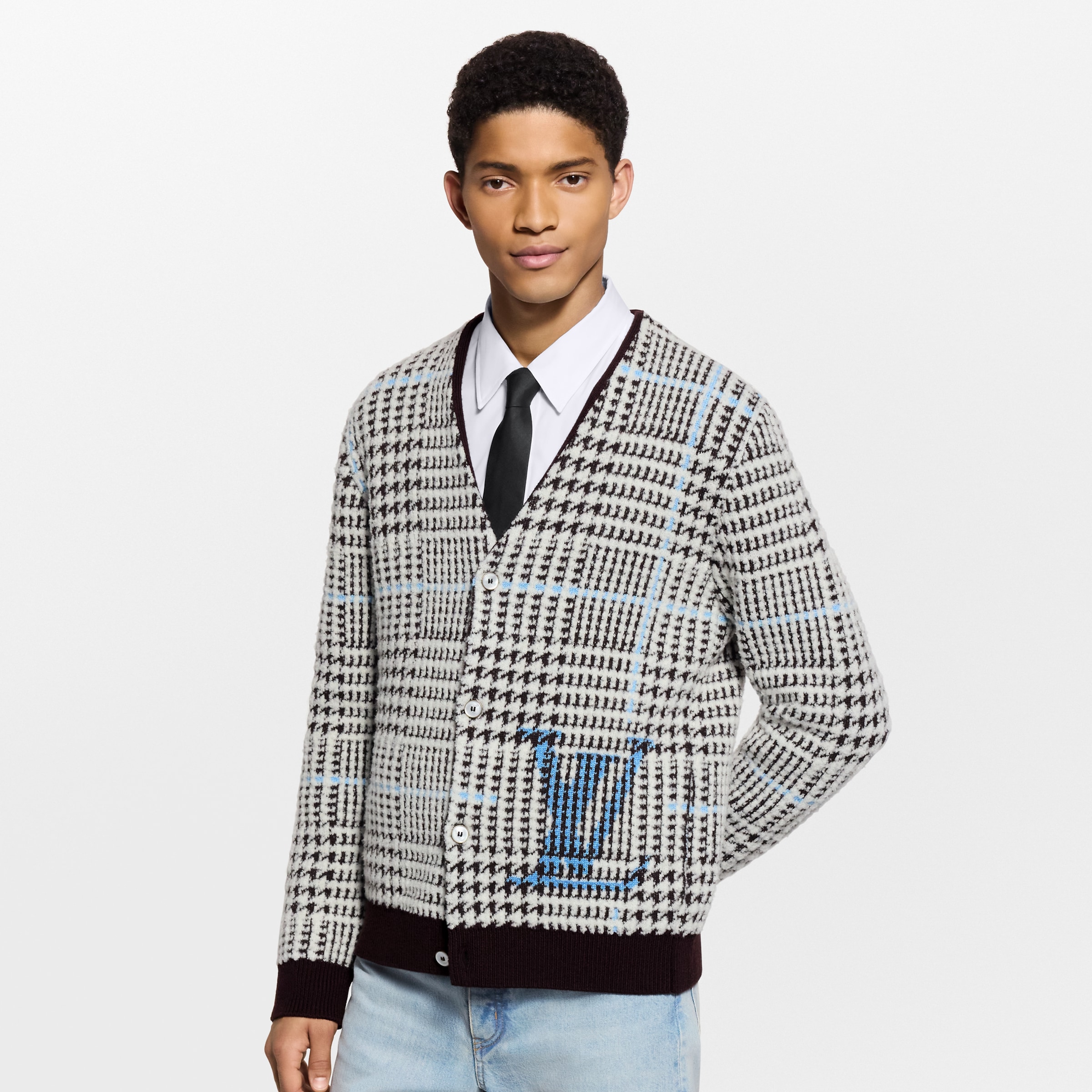 NIGO Louis Vuitton Textured Plaid Cardigan 1AJBSP #nigo335295