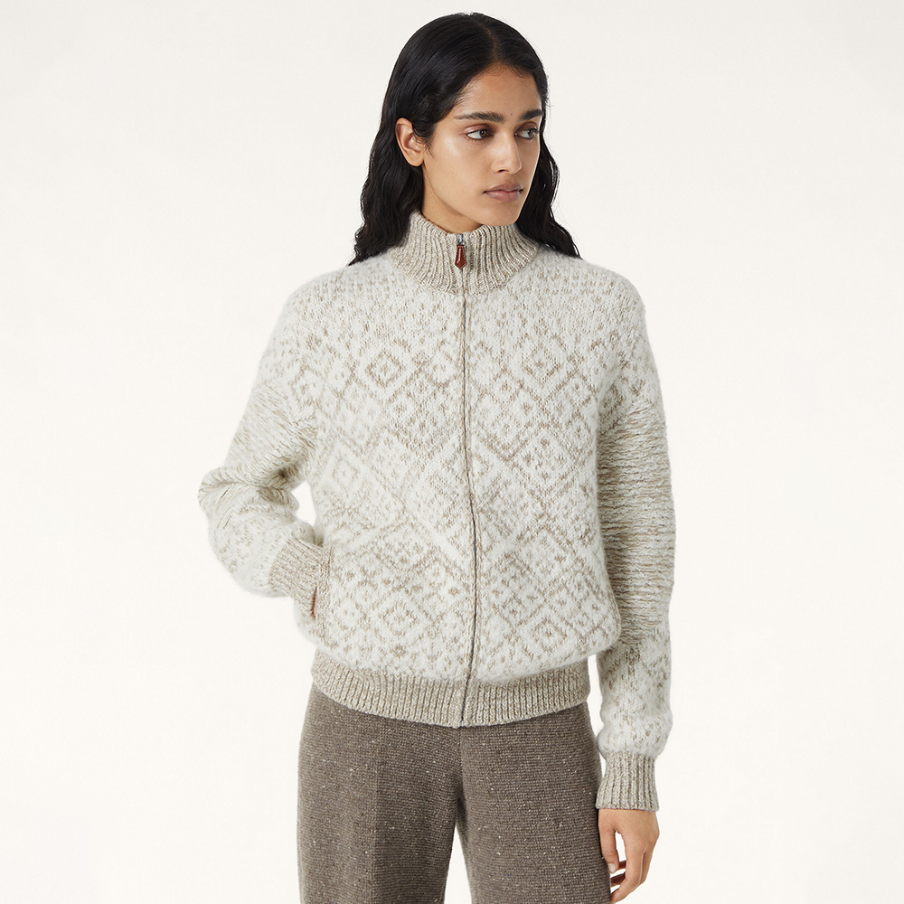 NIGO Loro Piana Paroo Bomber Sweater Cashmere White Beige#nigo335464