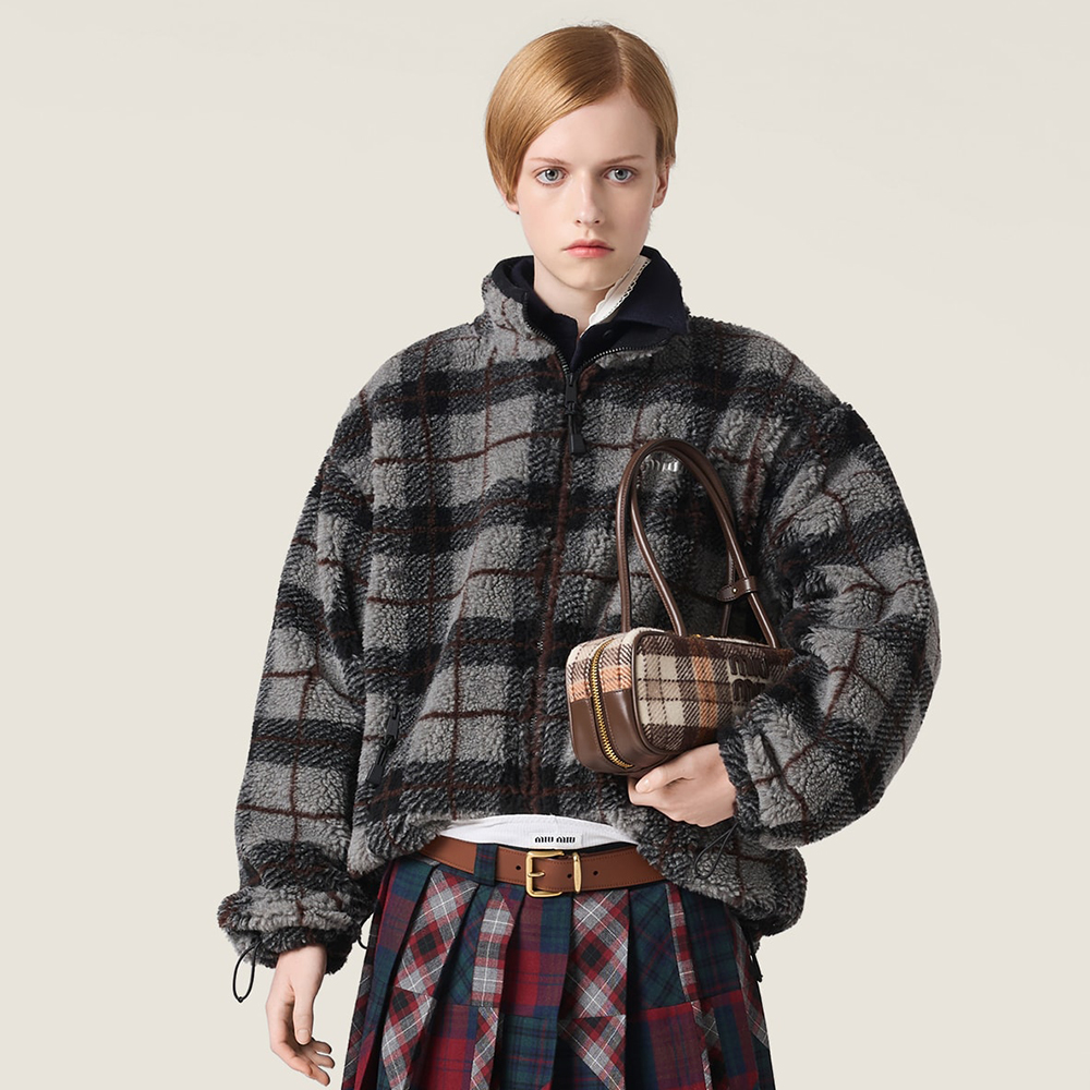 NIGO MiuMiu Gray black Checked Teddy Zipper Jacket #nigo335443