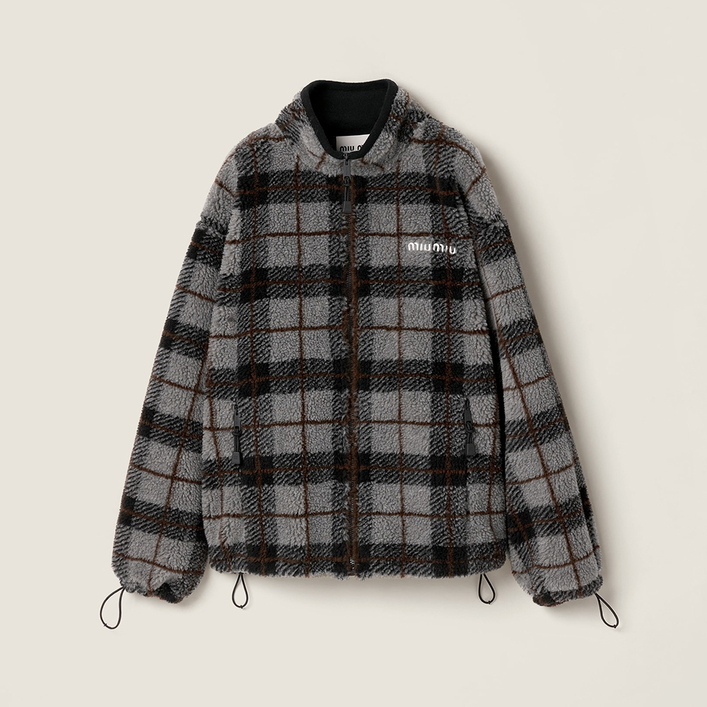 NIGO MiuMiu Gray black Checked Teddy Zipper Jacket #nigo335443