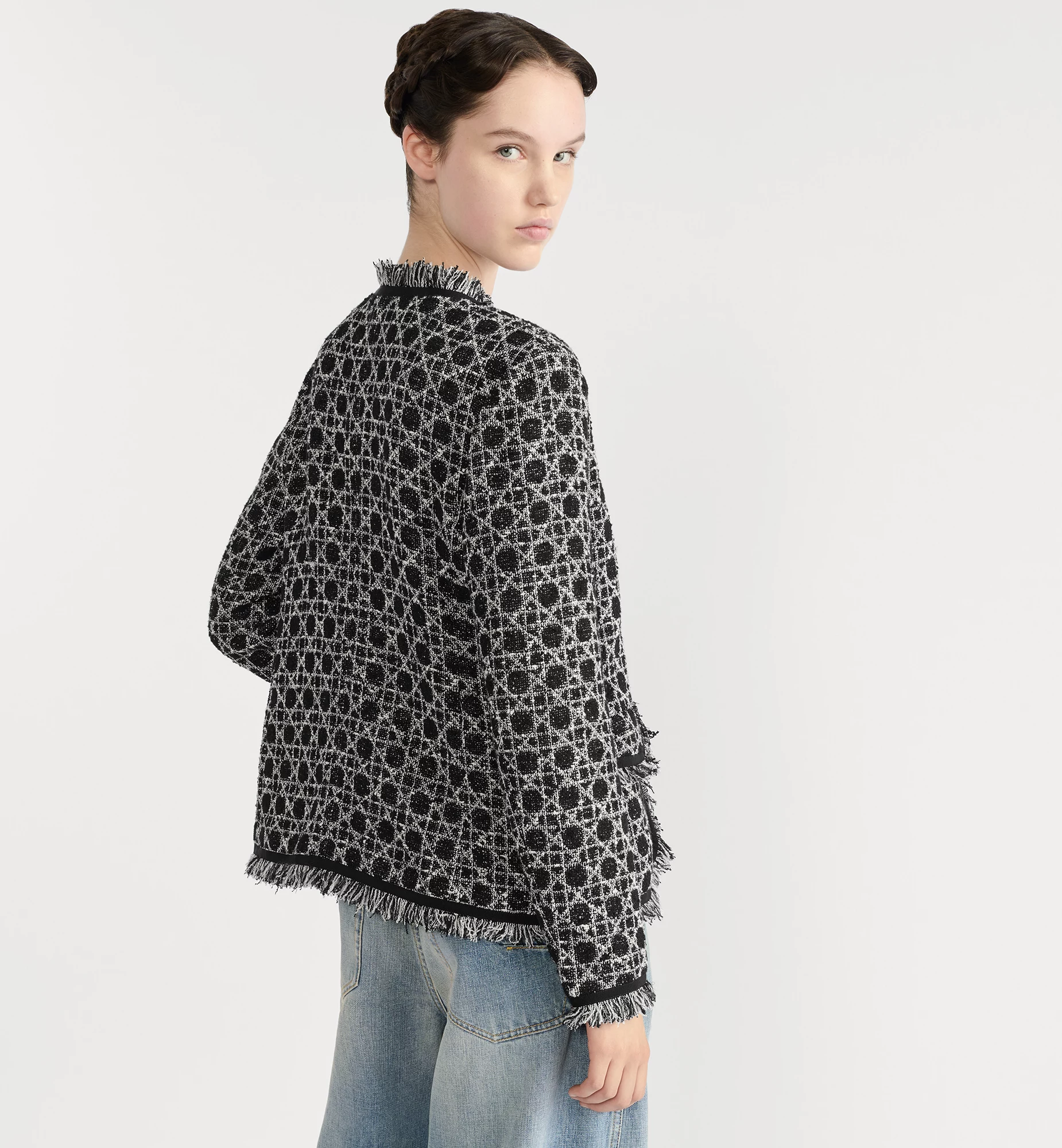 NIGO DIOR Macrocannage Regular Fit Jacket Mid-Length Macrocannage Flared Skirt  Black White Cotton-Blend Tweed Knit  #nigo334340