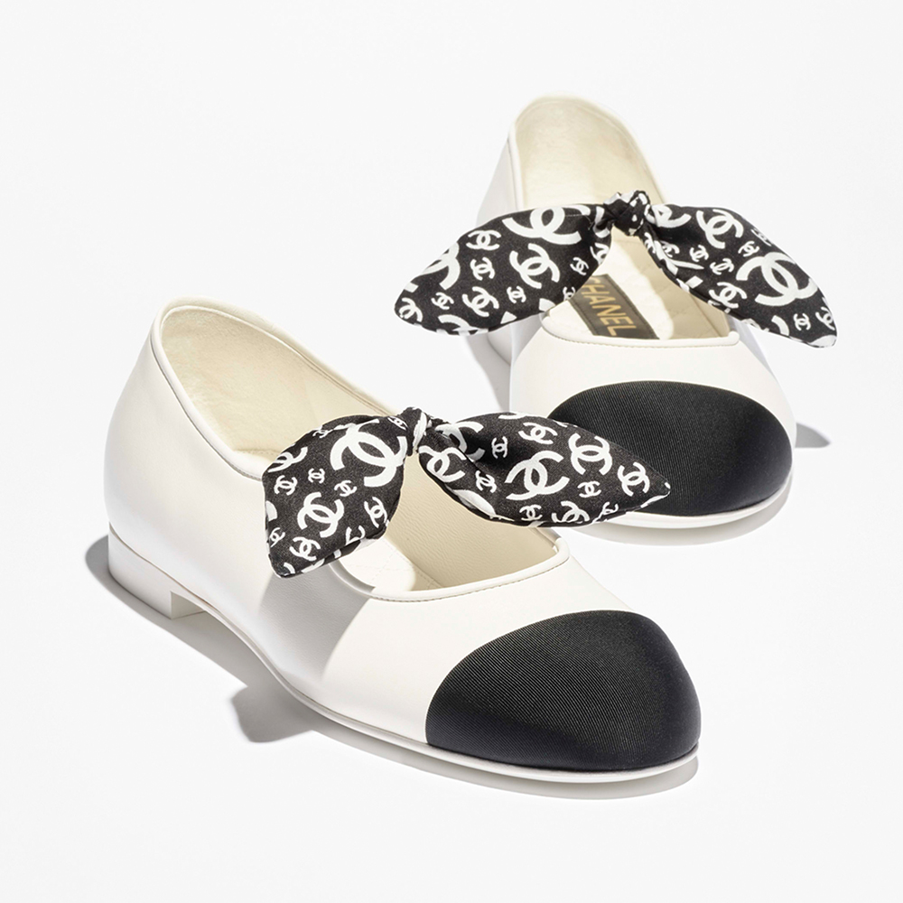 NIGO Chanel Mary Janes Lambskin Silk Grosgrain White Black #nigo334248