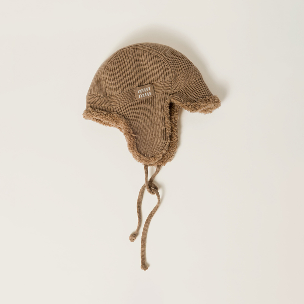 NIGO MiuMiu Camel Brown Wool Cashmere And Shearling Trapper Hat #nigo335646