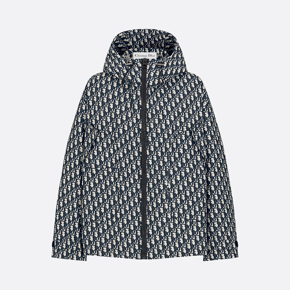 NIGO DIOR Hooded Jacket Blue Jacquard Technical Taffeta with Dior Oblique Motif #nigo326749