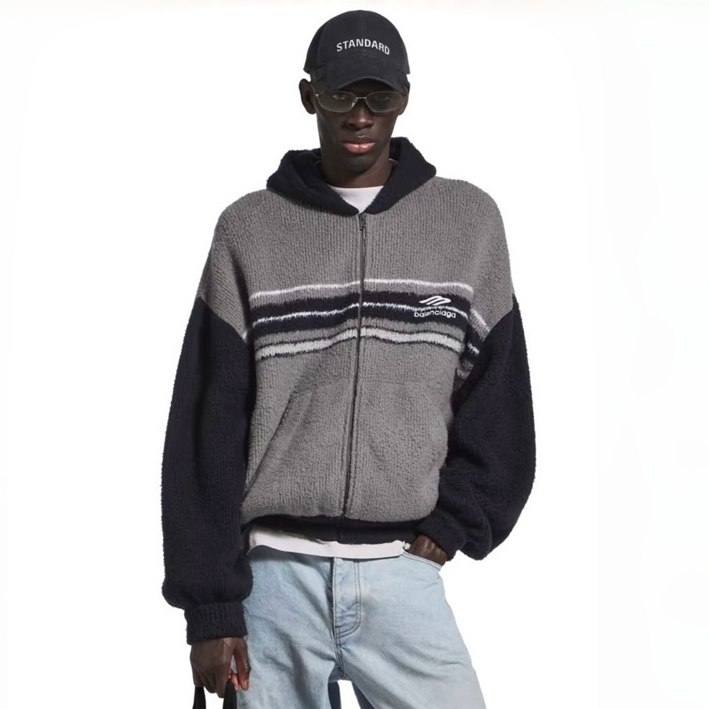 NIGO Balenciaga Men's Fluffy Zip-up Hoodie Grey Black White #nigo335469