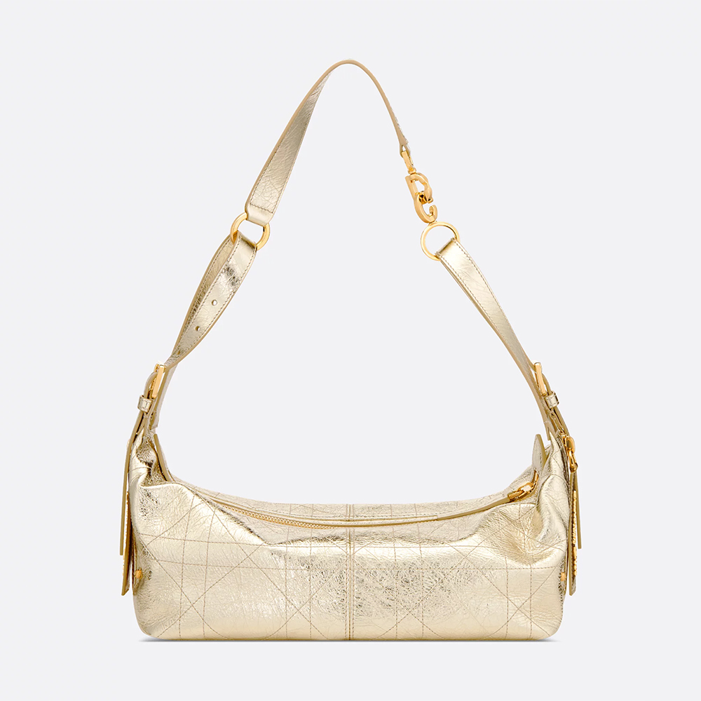 NIGO DIOR Medium_D-Journey Bag in Crinkled Calfskin Metallic Gold-Tone Flat Macrocannage #nigo335779