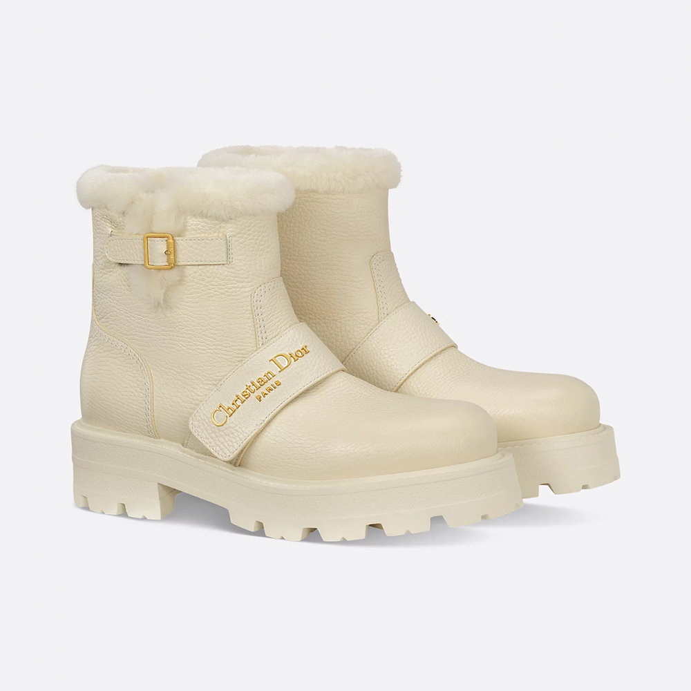 NIGO DIOR DiorAlps D-Quest Ankle Boot Black Grained Calfskin White Lambskin Shearling #nigo335893