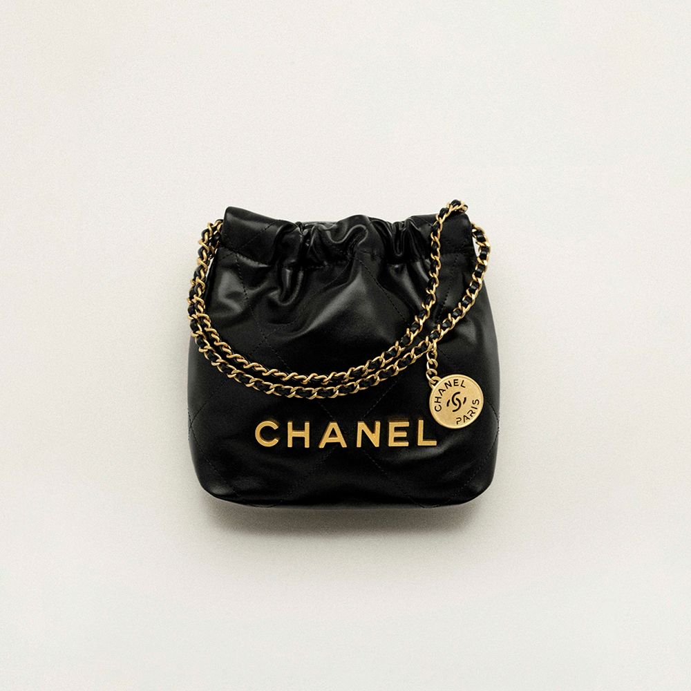 NIGO Chanel 22 Mini Handbag Shiny Calfskin Gold-tone Metal #nigo319128