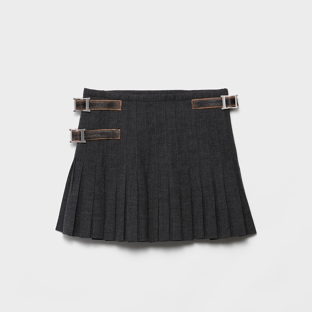 NIGO PRADA Slate Gray Pleated Rush Stitch Wool Miniskirt #nigo335944