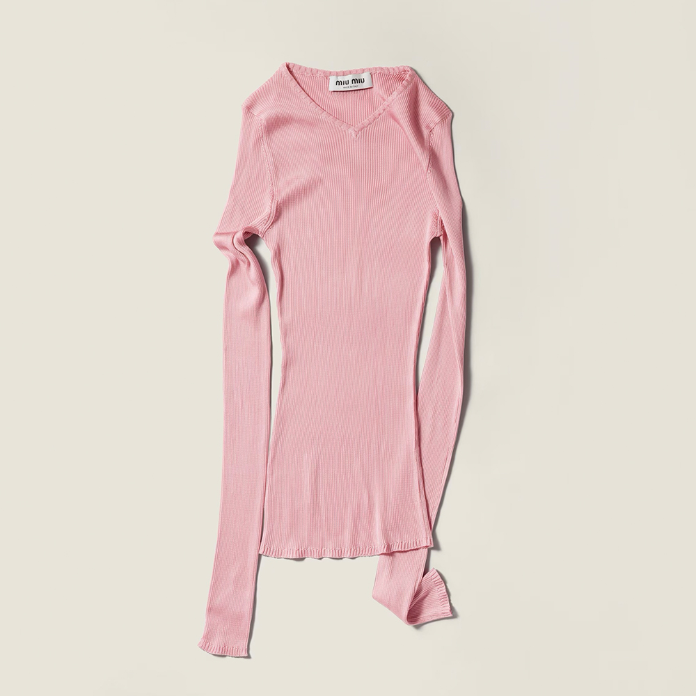 NIGO MiuMiu Begonia Pink Silk V-neck Sweater #nigo335966