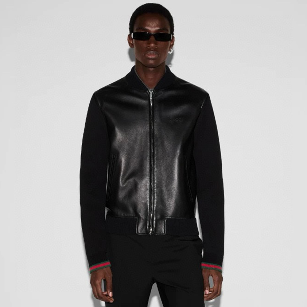 NIGO Gucci Nappa Leather And Knit Bomber Jacket Black #nigo324664