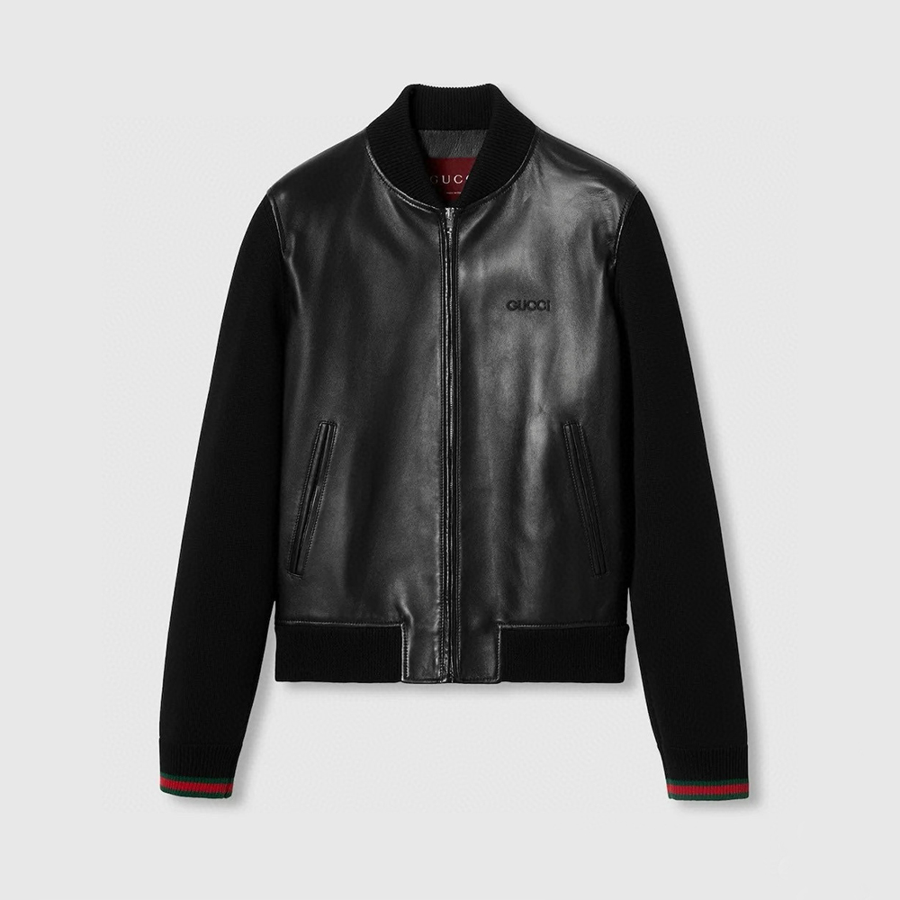 NIGO Gucci Nappa Leather And Knit Bomber Jacket Black #nigo324664