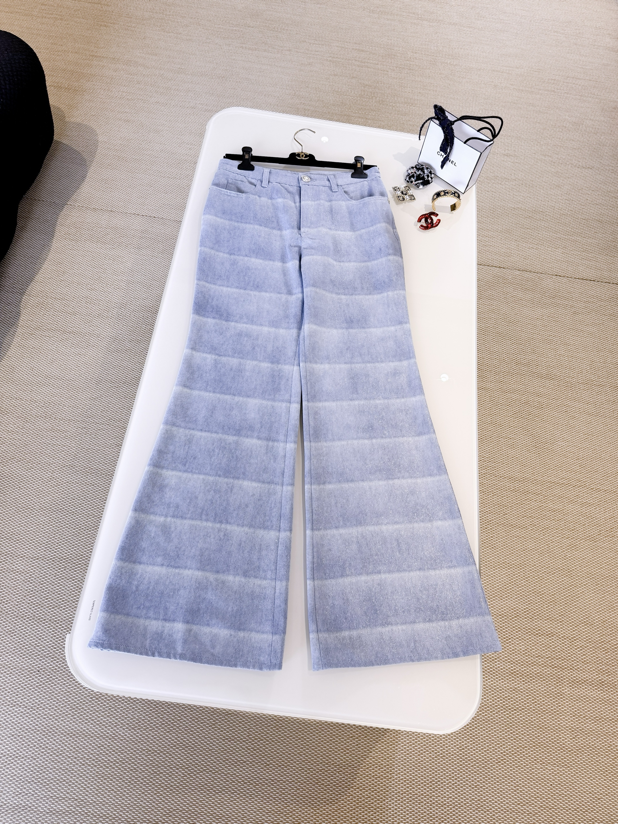 NIGO Chanel Jeans Layered Patchwork Denim Light Blue and White #nigo336016