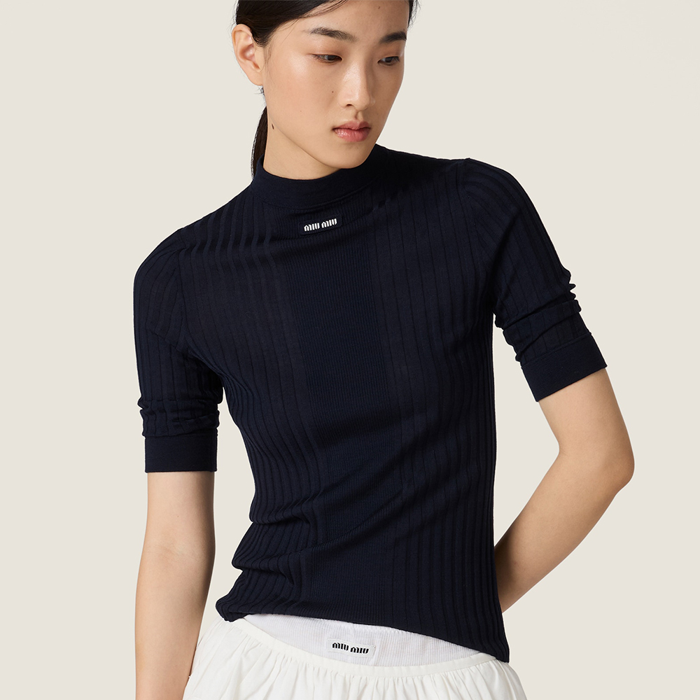 NIGO MiuMiu Navy Ribbed Knit Wool Sweater #nigo336058