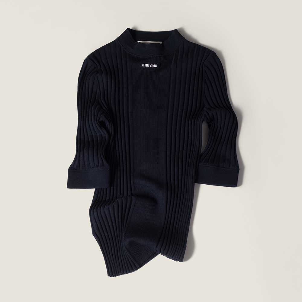 NIGO MiuMiu Navy Ribbed Knit Wool Sweater #nigo336058