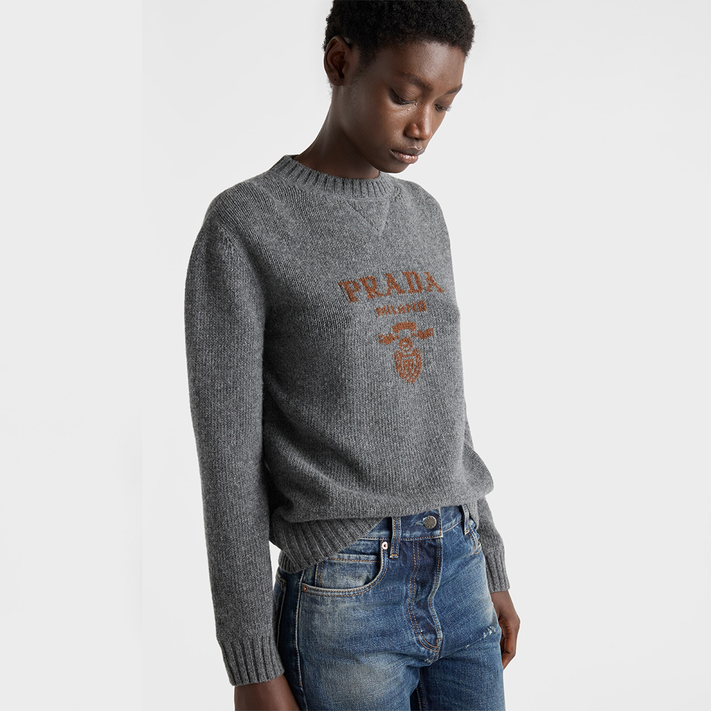 NIGO Prada Slate Gray Cashmere And Wool Prada Logo Crew-neck Sweater #nigo336172