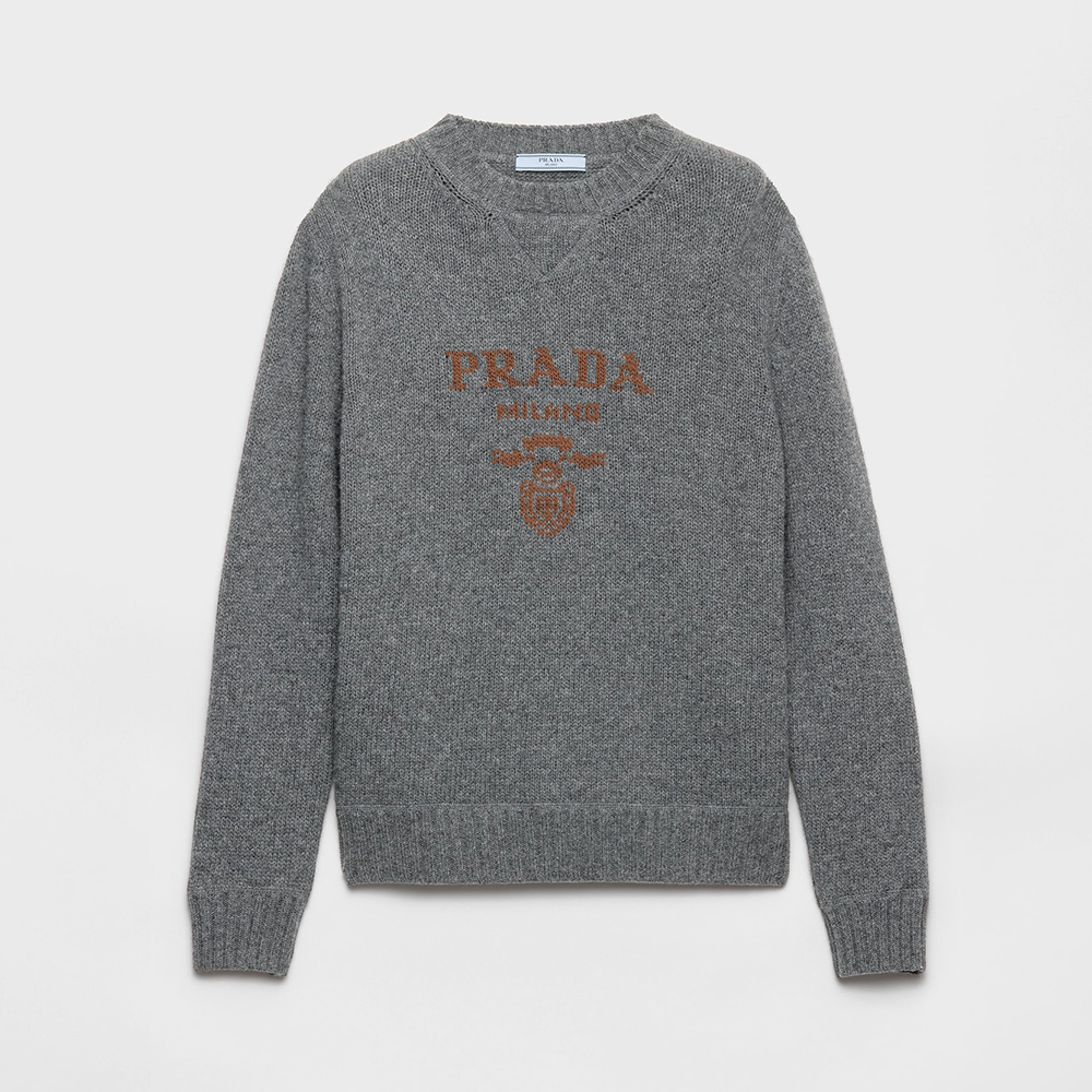 NIGO Prada Slate Gray Cashmere And Wool Prada Logo Crew-neck Sweater #nigo336172