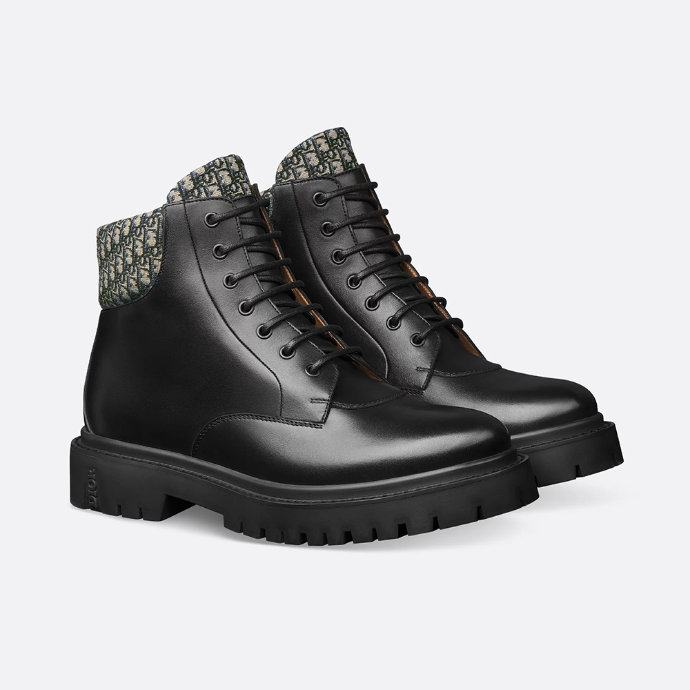 NIGO DIOR Dior Explorer III Ankle Boot Black Smooth Calfskin and Black Dior Oblique Jacquard #nigo336112
