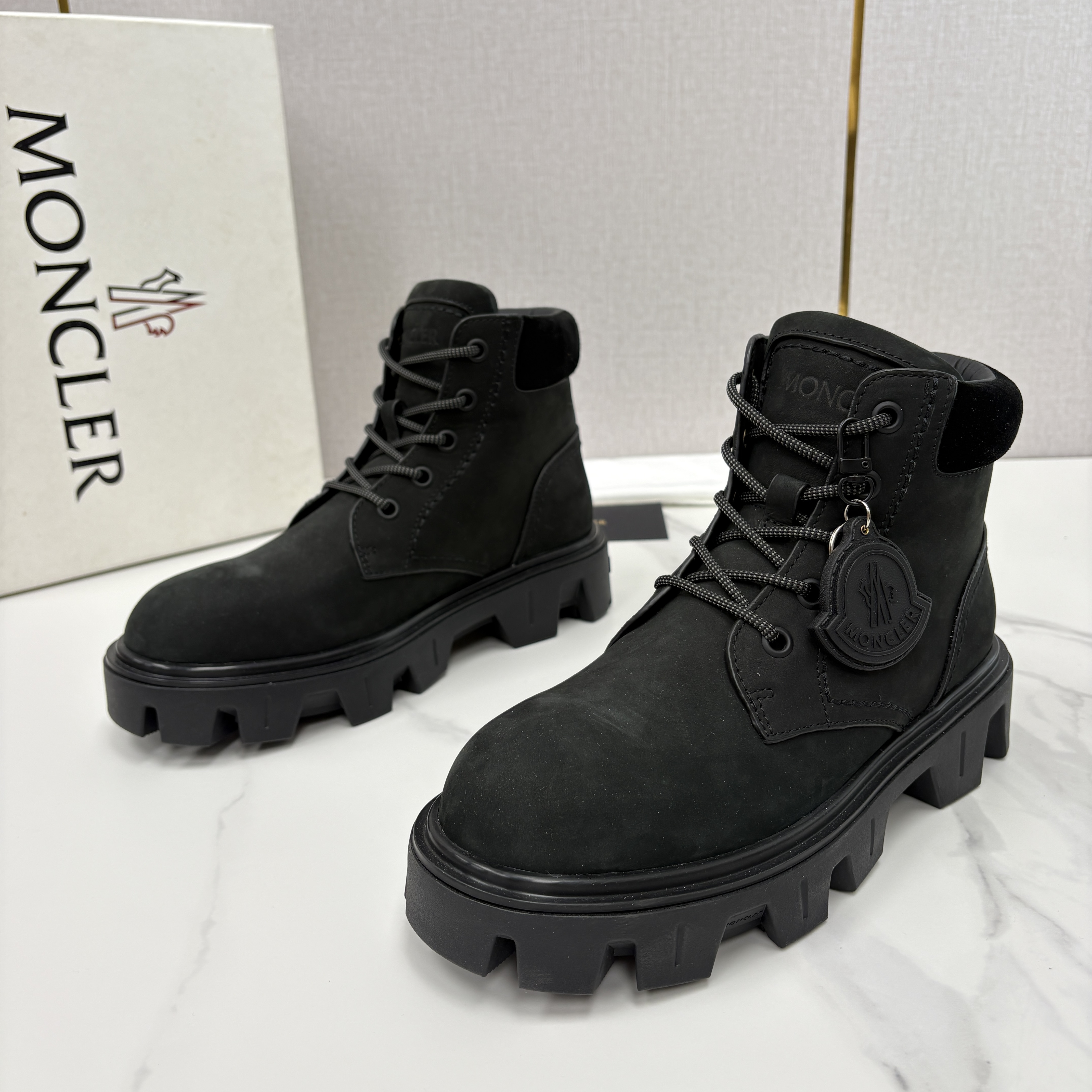NIGO Moncler Black Peak City Nubuck Suede Lace-Up Boots #nigo336113