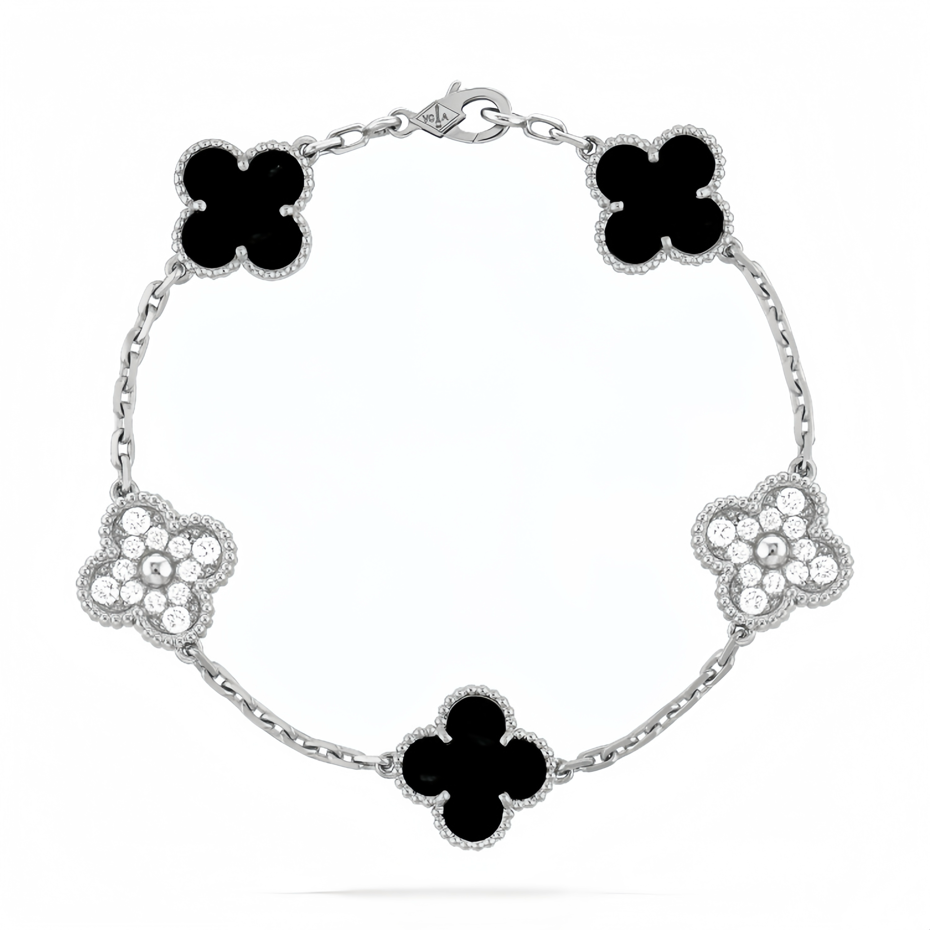 NIGO Van Cleef & Arpels Diamond & Onyx Vintage 18Kt White Gold Alhambra Bracelet #nigo320139