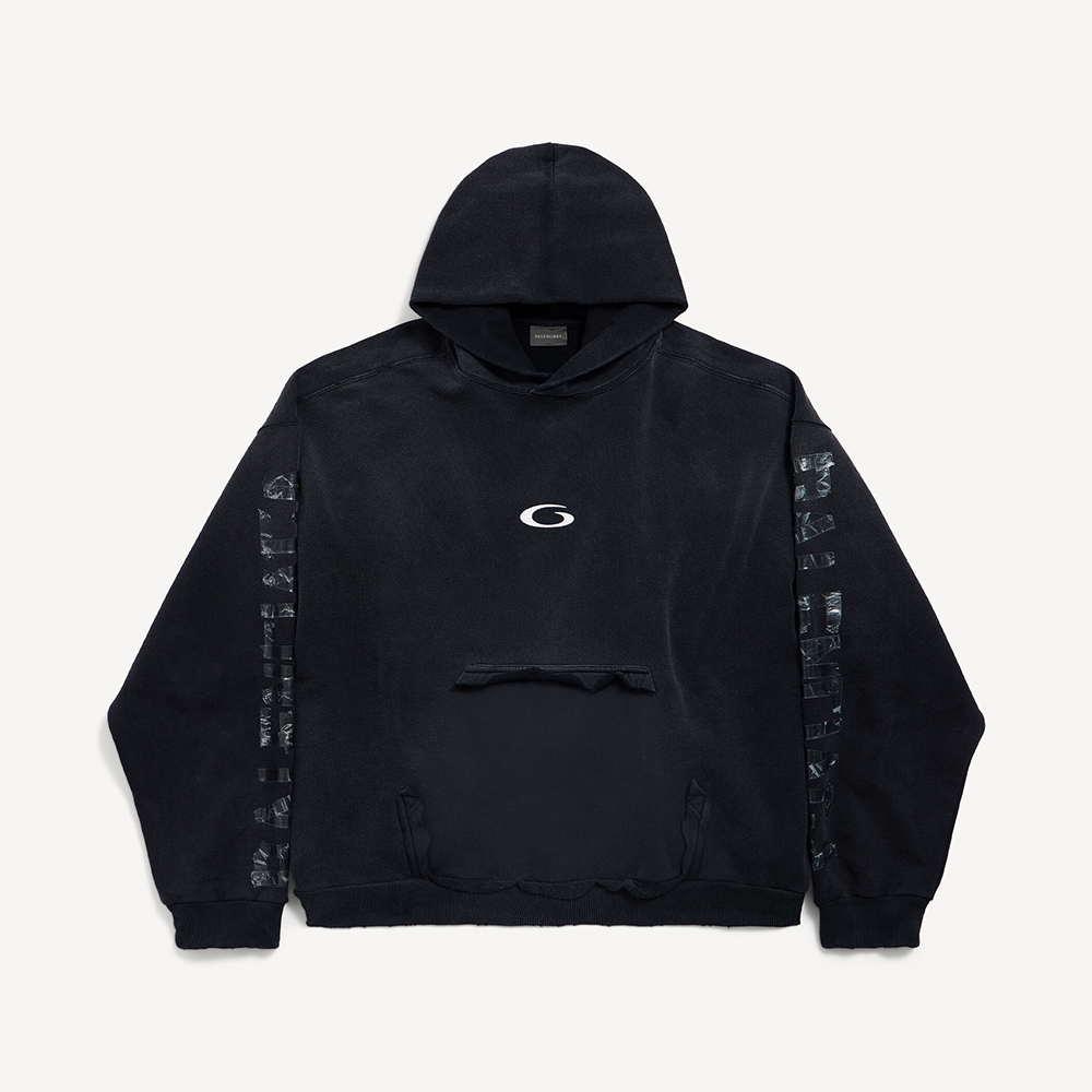 NIGO Balenciaga Men's Transparent Tape Ripped Pocket Hoodie in Faded Black #nigo336331