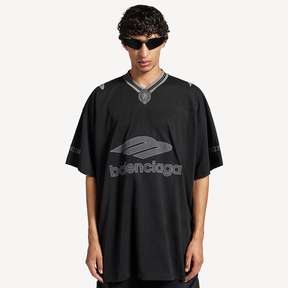 NIGO Balenciaga Top-Quality Version Men's 3b Football V-neck T-shirt Oversized Black Anthracite  #nigo336374