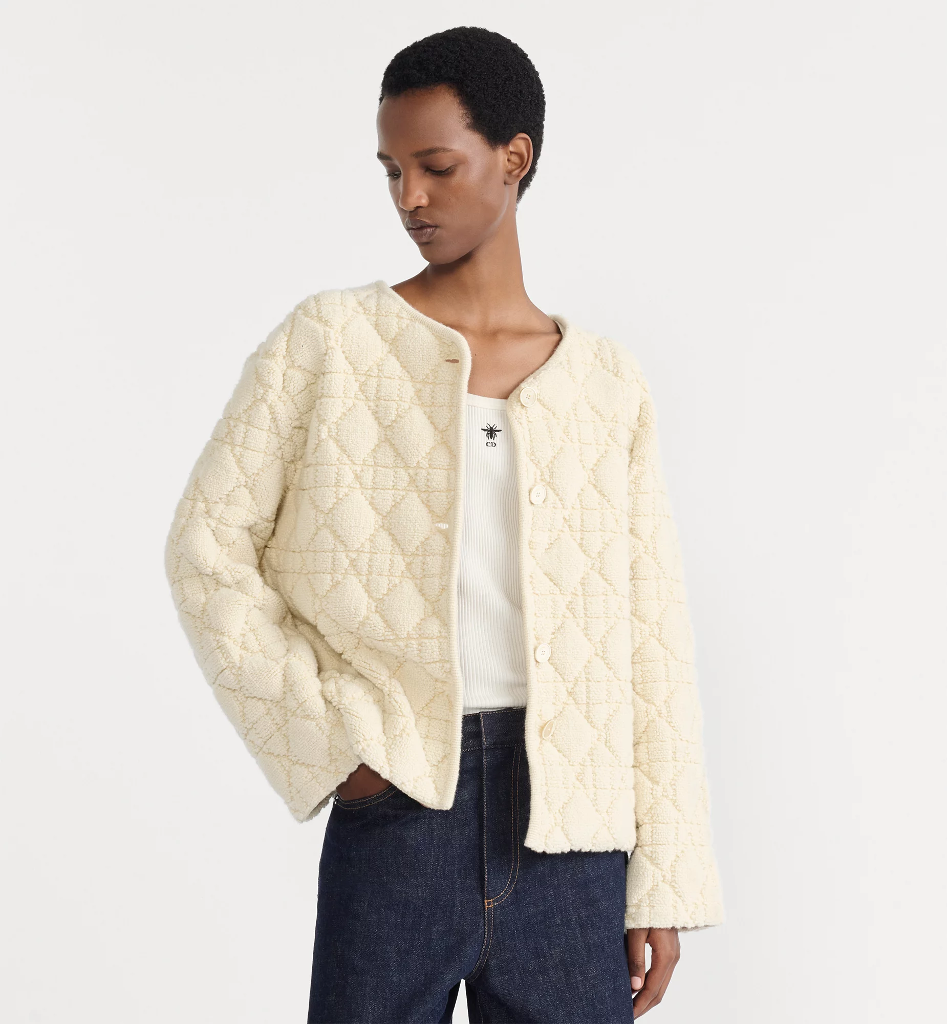 NIGO DIOR DiorAlps Cannage Jacket White Wool-Cashmere Blend Knit #nigo336560