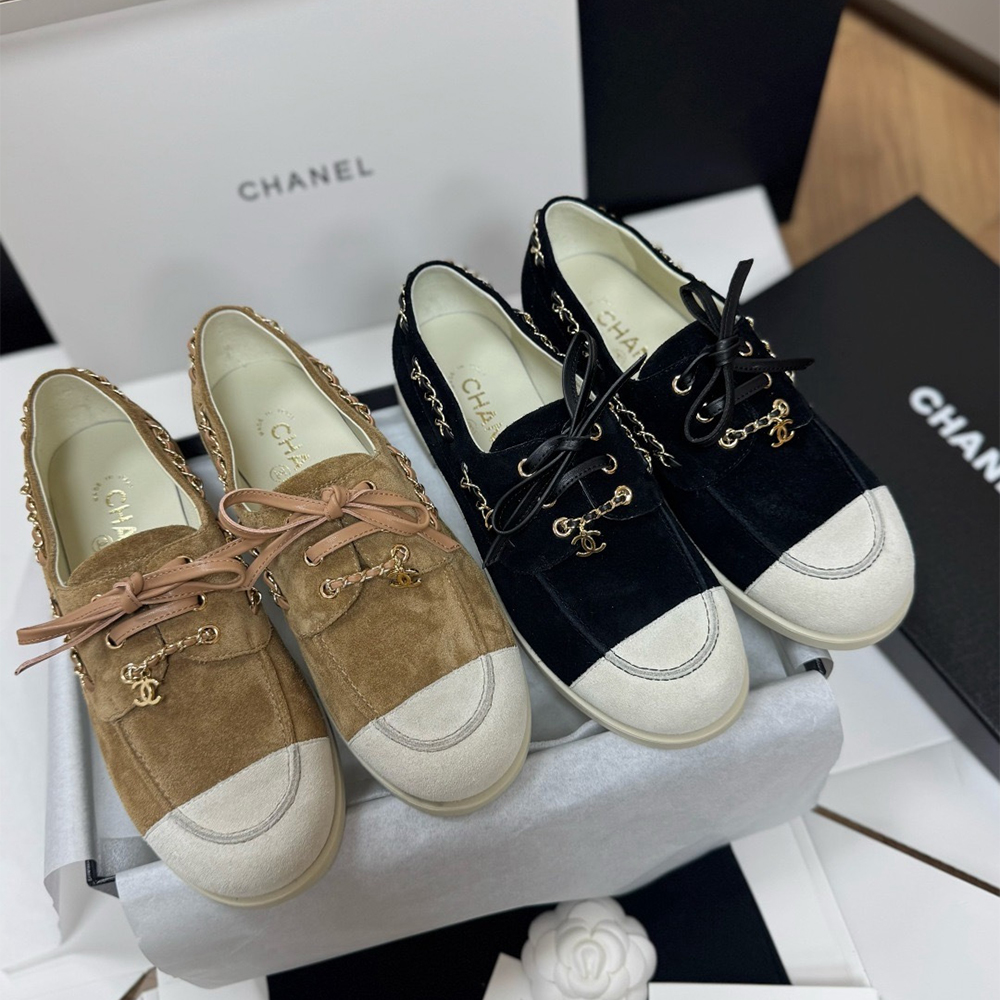 NIGO Chanel Moccasins Suede Calfskin Black Light Gray #nigo336618