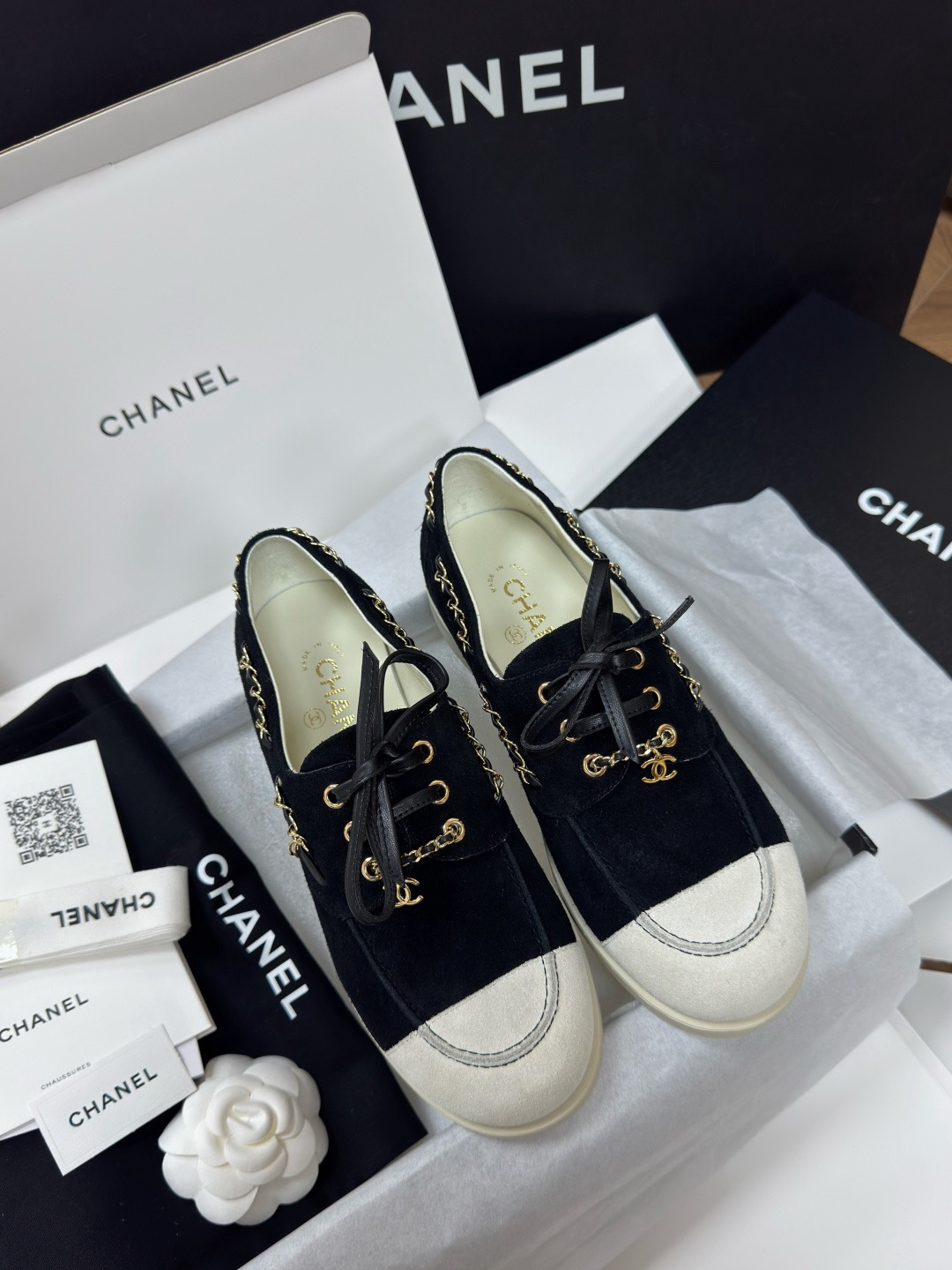 NIGO Chanel Moccasins Suede Calfskin Black Light Gray #nigo336618