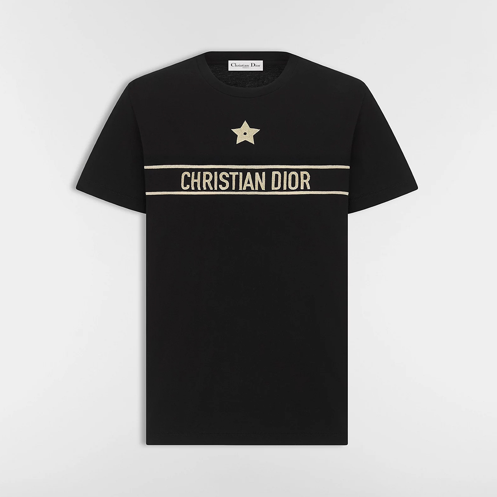 NIGO DIOR Embroidered T-Shirt Black and Gold-Tone Cotton Blend Jersey #nigo336628